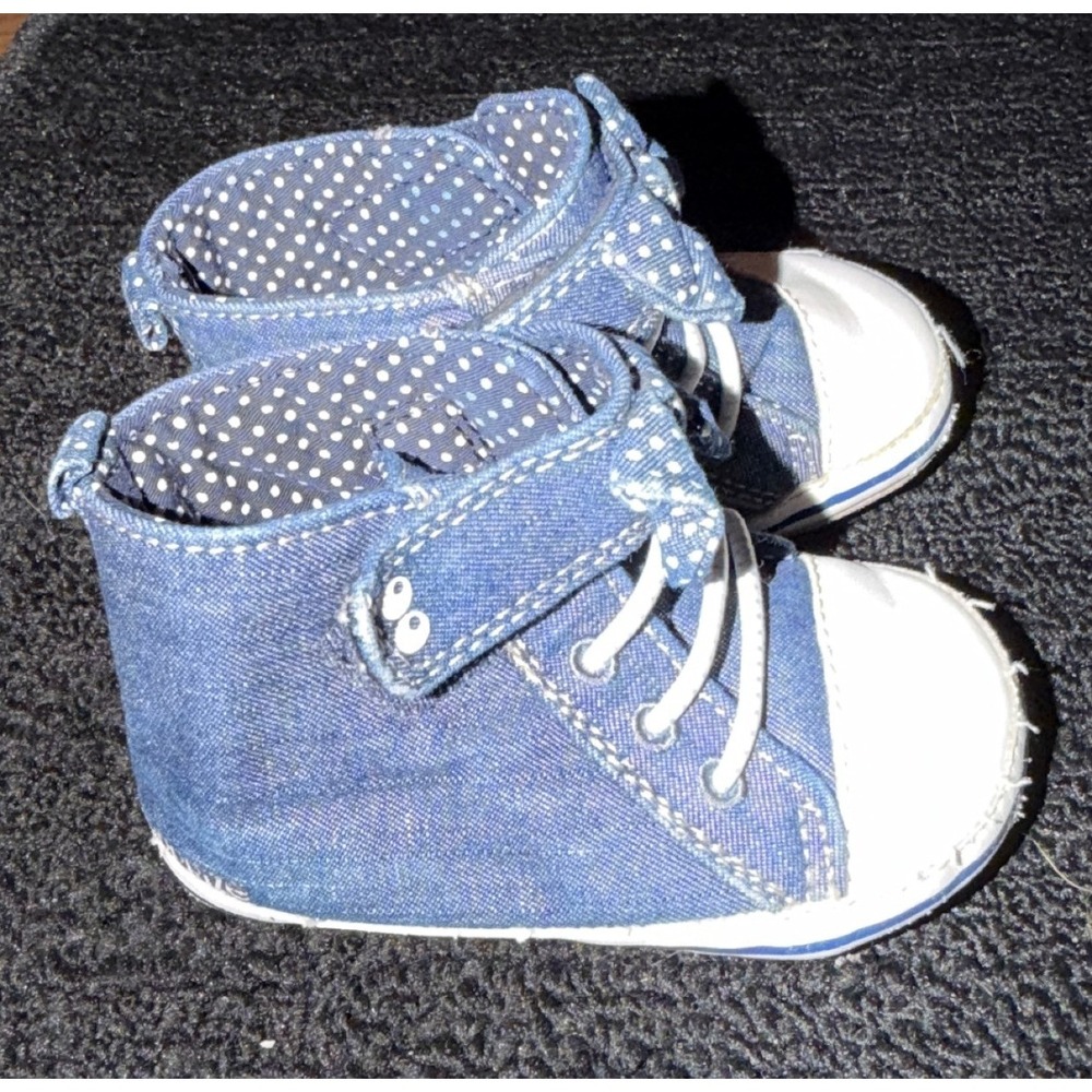 Stride Rite Surprize Blue Denim High Top Soft Sole Baby Sneakers 6-12 Months